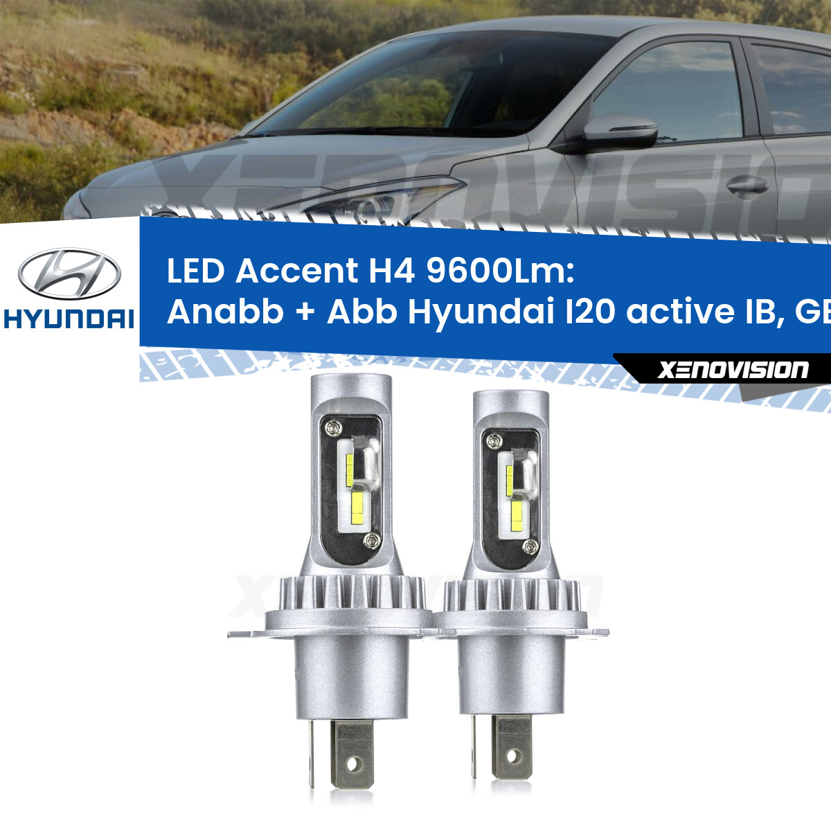 Lampade LED H4 Per HYUNDAI i20 Luci Anabbaglianti + Abbaglianti 6500K