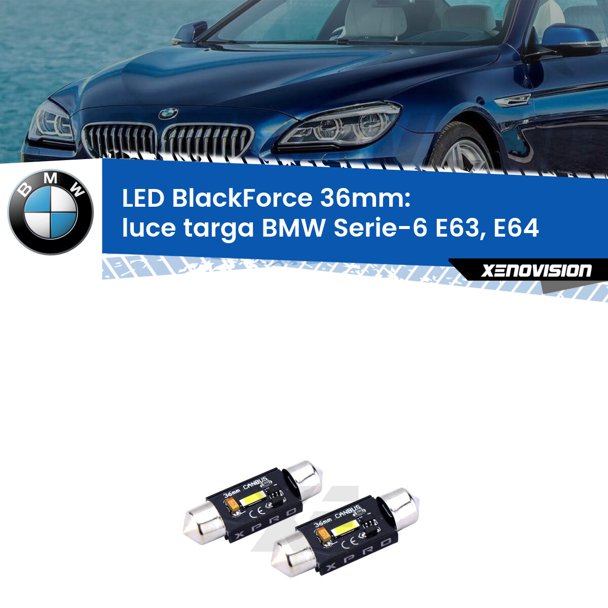 Luce Targa LED per BMW Serie-6 E63, E64 2004 - 2010: BlackForce C5W 36mm