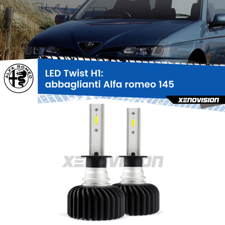 <strong>Kit abbaglianti LED</strong> H1 per <strong>Alfa romeo 145</strong>  1994 -2001. Compatte, impermeabili, senza ventola: praticamente indistruttibili. Top Quality.