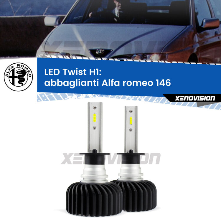 <strong>Kit abbaglianti LED</strong> H1 per <strong>Alfa romeo 146</strong>  1994-2001. Compatte, impermeabili, senza ventola: praticamente indistruttibili. Top Quality.