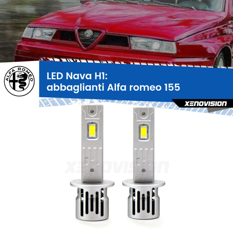 <strong>Abbaglianti LED no-spie per Alfa romeo 155</strong>  1992 -1997. Coppia lampade <strong> H1</strong> modello Nava canbus, raffreddate a ventola.