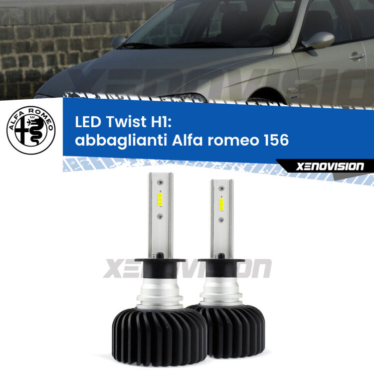 <strong>Kit abbaglianti LED</strong> H1 per <strong>Alfa romeo 156</strong>  1997-2005. Compatte, impermeabili, senza ventola: praticamente indistruttibili. Top Quality.