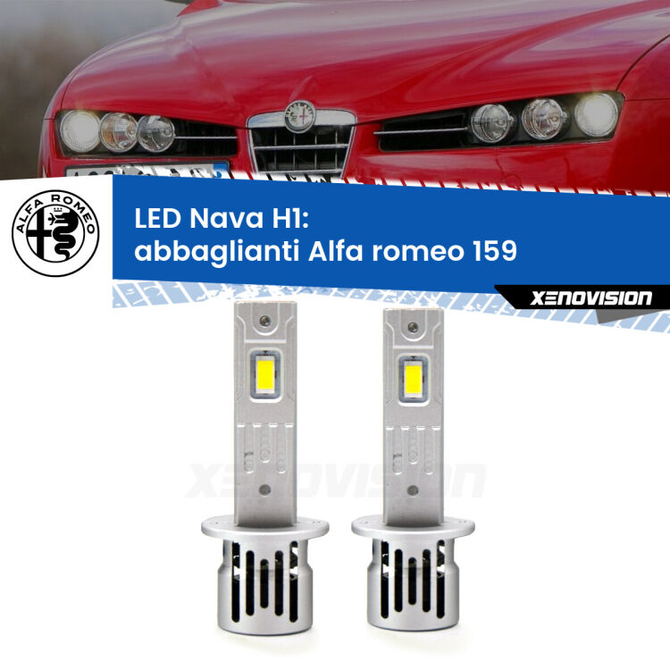 <strong>Abbaglianti LED no-spie per Alfa romeo 159</strong>  con fari Bi-Xenon. Coppia lampade <strong> H1</strong> modello Nava canbus, raffreddate a ventola.