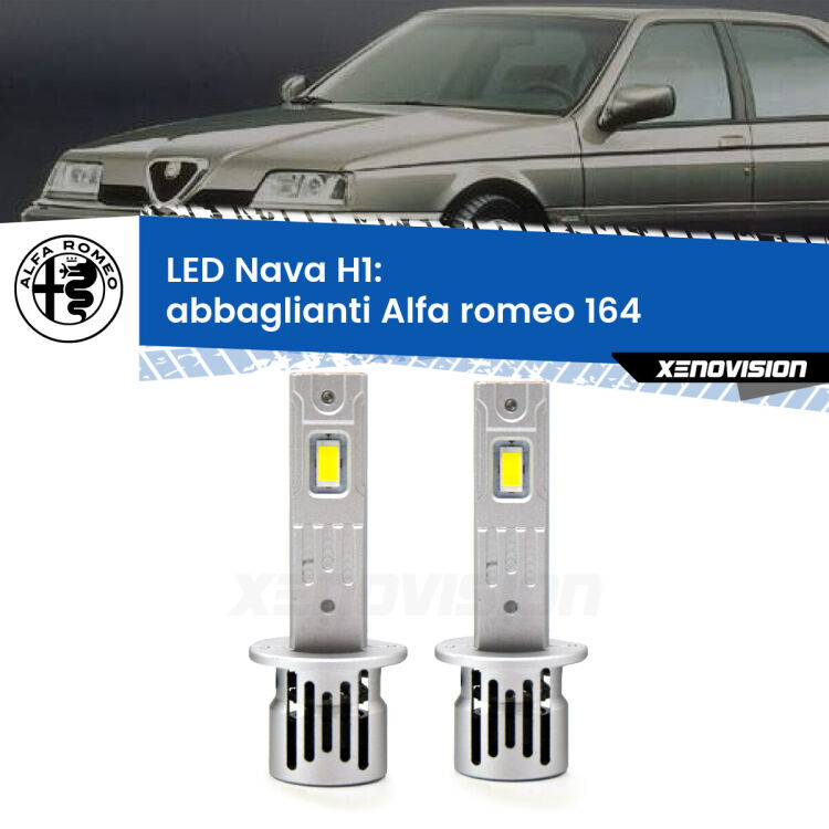 <strong>Abbaglianti LED no-spie per Alfa romeo 164</strong>  1992 -1998. Coppia lampade <strong> H1</strong> modello Nava canbus, raffreddate a ventola.