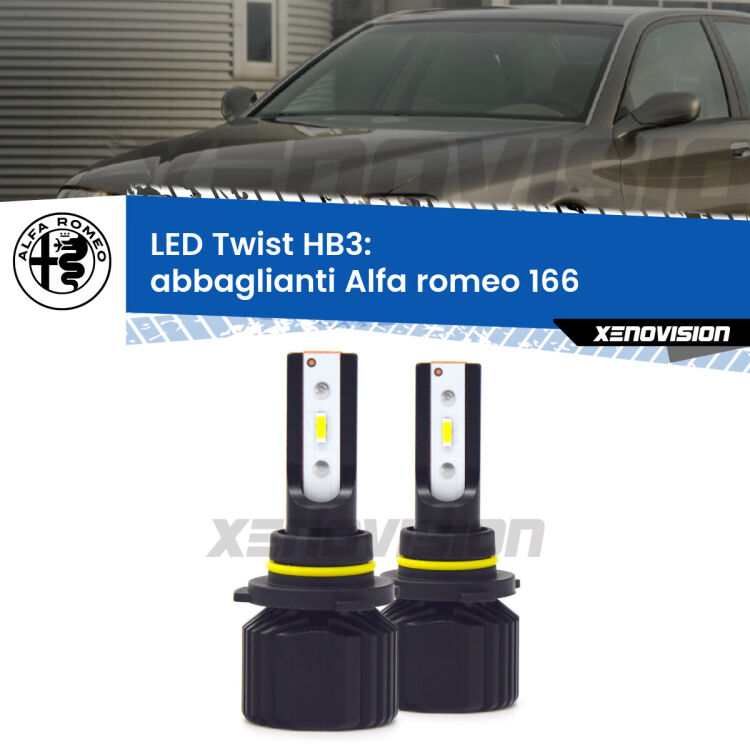 <strong>Kit abbaglianti LED</strong> HB3 per <strong>Alfa romeo 166</strong>  1998-2007. Compatte, impermeabili, senza ventola: praticamente indistruttibili. Top Quality.