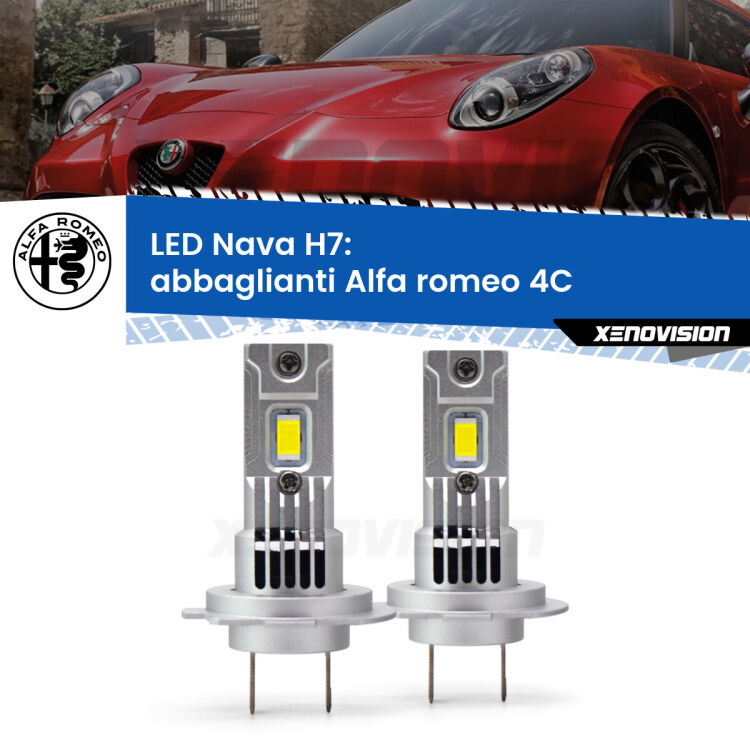 <strong>Abbaglianti LED no-spie per Alfa romeo 4C</strong>  2013 in poi. Coppia lampade <strong>H7</strong> modello Nava canbus, raffreddate a ventola.