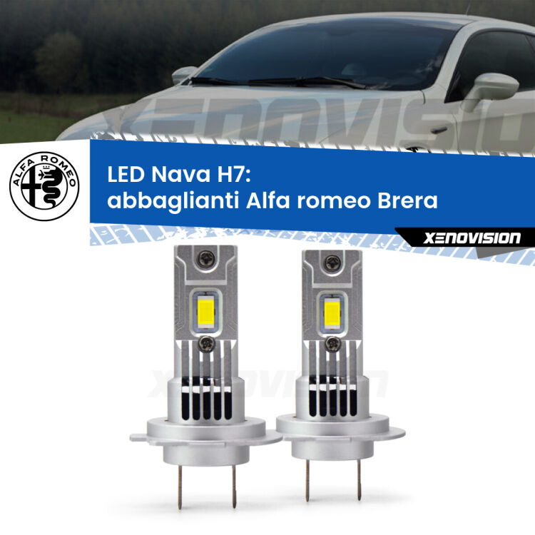 <strong>Abbaglianti LED no-spie per Alfa romeo Brera</strong>  2006 -2010. Coppia lampade <strong>H7</strong> modello Nava canbus, raffreddate a ventola.