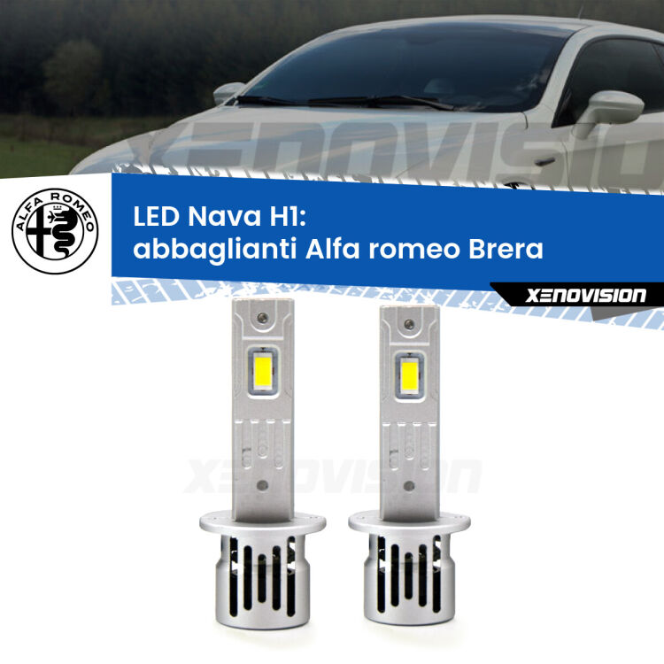 <strong>Abbaglianti LED no-spie per Alfa romeo Brera</strong>  con fari Bi-Xenon. Coppia lampade <strong> H1</strong> modello Nava canbus, raffreddate a ventola.