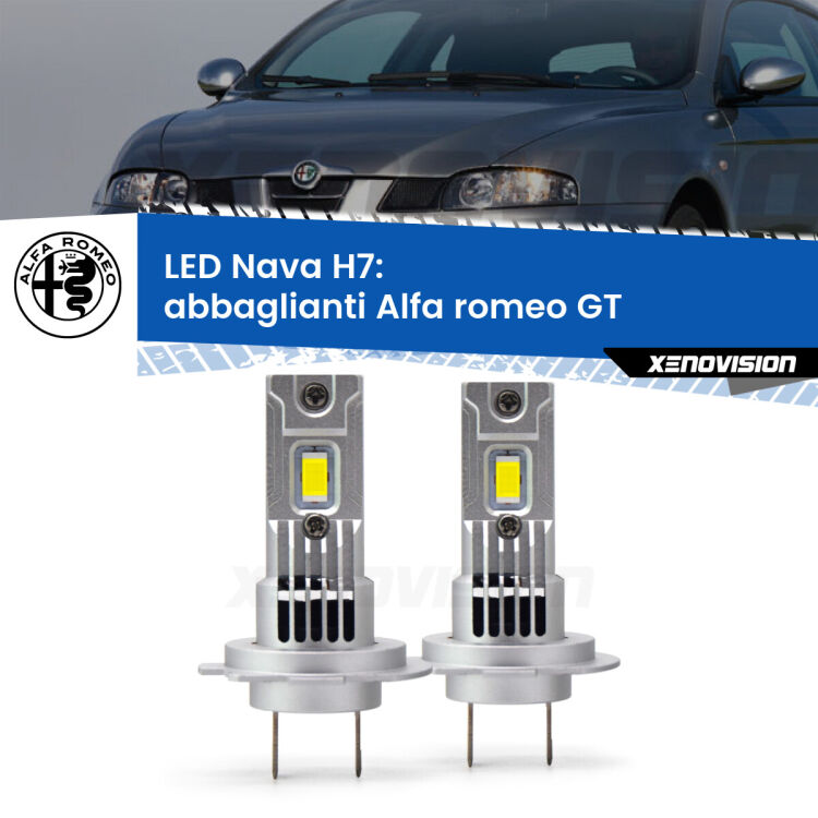 <strong>Abbaglianti LED no-spie per Alfa romeo GT</strong>  2003 -2010. Coppia lampade <strong>H7</strong> modello Nava canbus, raffreddate a ventola.