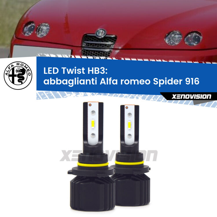 <strong>Kit abbaglianti LED</strong> HB3 per <strong>Alfa romeo Spider</strong> 916 1995 -2005. Compatte, impermeabili, senza ventola: praticamente indistruttibili. Top Quality.