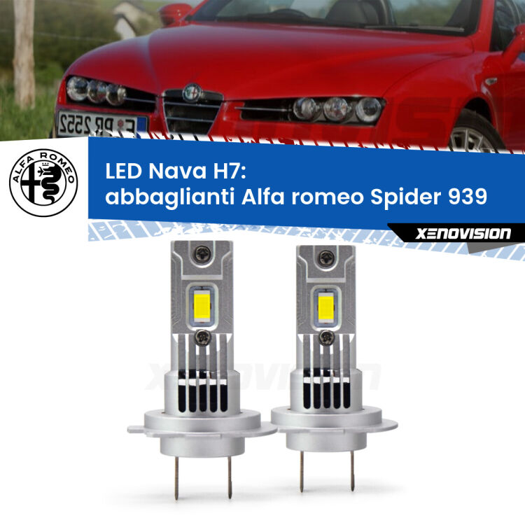 <strong>Abbaglianti LED no-spie per Alfa romeo Spider</strong> 939 2006 -2010. Coppia lampade <strong>H7</strong> modello Nava canbus, raffreddate a ventola.