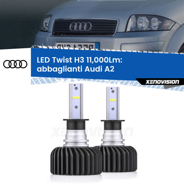 FINE SERIE: NO GARANZIA <strong>Kit abbaglianti LED</strong> H3 per <strong>Audi A2</strong>  2000-2005. Compatte, impermeabili, senza ventola: praticamente indistruttibili. Top Quality.