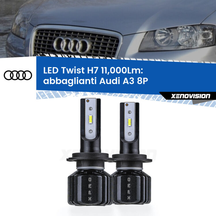 FINE SERIE: NO GARANZIA <strong>Kit abbaglianti LED</strong> H7 per <strong>Audi A3</strong> 8P 2003-2012. Compatte, impermeabili, senza ventola: praticamente indistruttibili. Top Quality.