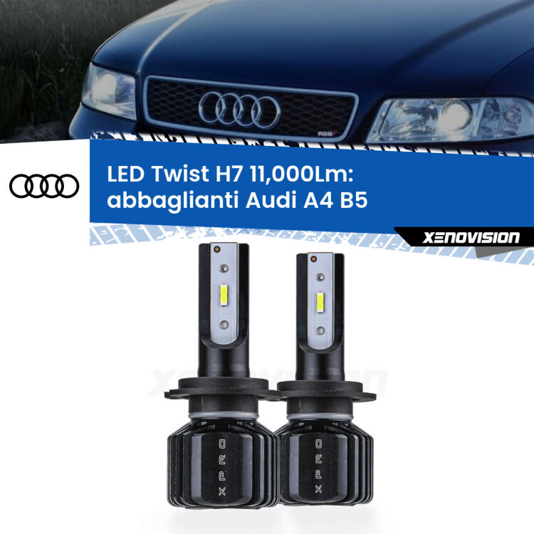 FINE SERIE: NO GARANZIA <strong>Kit abbaglianti LED</strong> H7 per <strong>Audi A4</strong> B5 a parabola doppia. Compatte, impermeabili, senza ventola: praticamente indistruttibili. Top Quality.