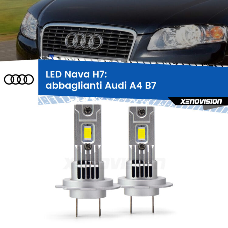 <strong>Abbaglianti LED no-spie per Audi A4</strong> B7 2004 -2008. Coppia lampade <strong>H7</strong> modello Nava canbus, raffreddate a ventola.