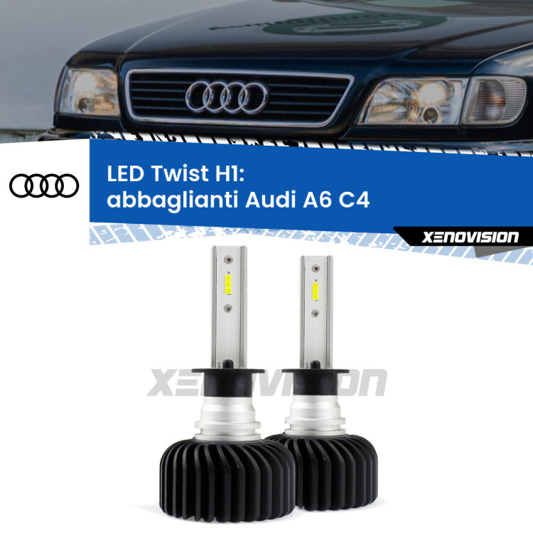 <strong>Kit abbaglianti LED</strong> H1 per <strong>Audi A6</strong> C4 1994 -1997. Compatte, impermeabili, senza ventola: praticamente indistruttibili. Top Quality.