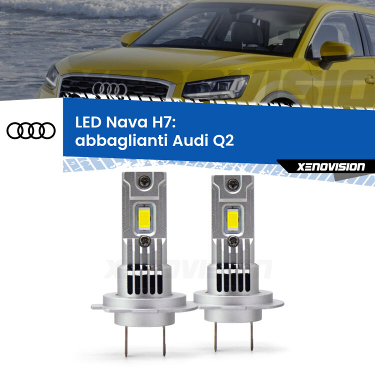 <strong>Abbaglianti LED no-spie per Audi Q2</strong>  2016 -2018. Coppia lampade <strong>H7</strong> modello Nava canbus, raffreddate a ventola.