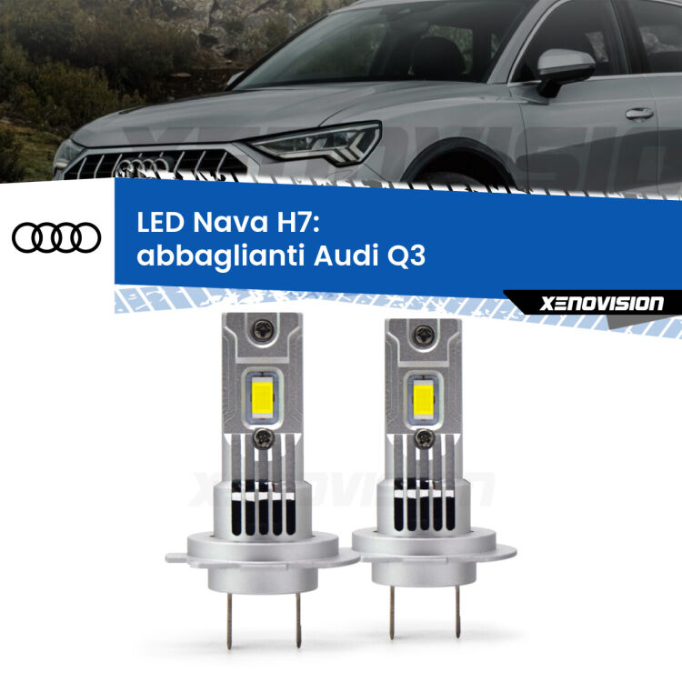 <strong>Abbaglianti LED no-spie per Audi Q3</strong>  2011 -2018. Coppia lampade <strong>H7</strong> modello Nava canbus, raffreddate a ventola.