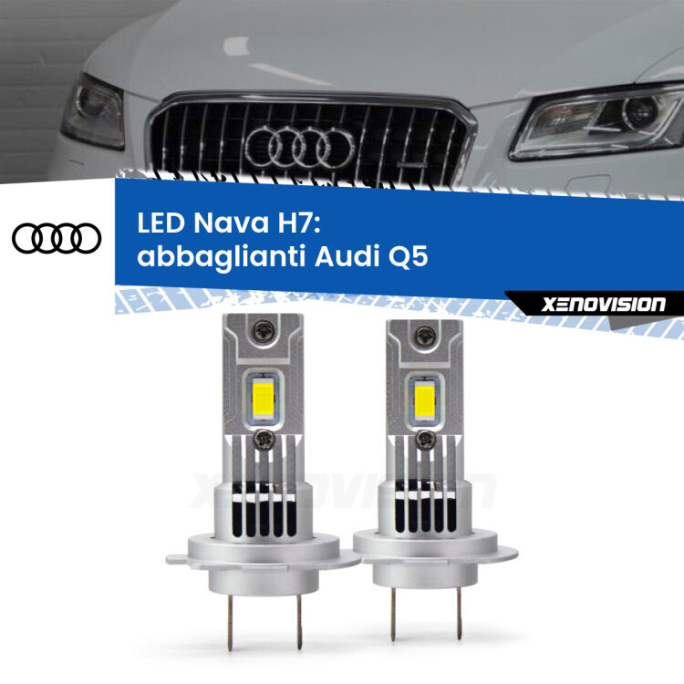 <strong>Abbaglianti LED no-spie per Audi Q5</strong>  2008 -2017. Coppia lampade <strong>H7</strong> modello Nava canbus, raffreddate a ventola.