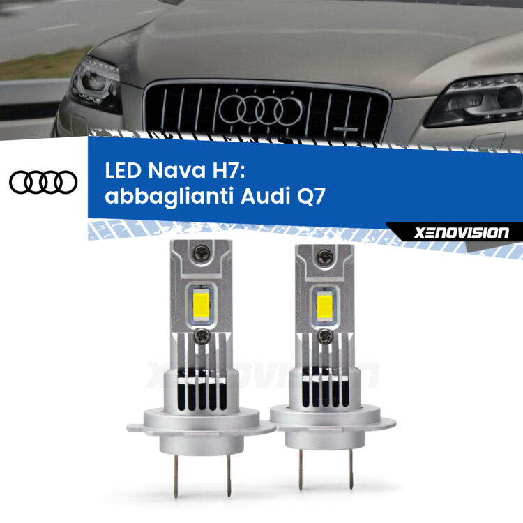 <strong>Abbaglianti LED no-spie per Audi Q7</strong>  2006 -2009. Coppia lampade <strong>H7</strong> modello Nava canbus, raffreddate a ventola.