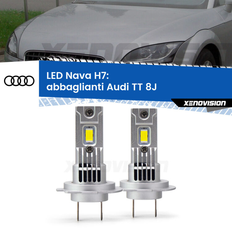 <strong>Abbaglianti LED no-spie per Audi TT</strong> 8J 2006 -2014. Coppia lampade <strong>H7</strong> modello Nava canbus, raffreddate a ventola.