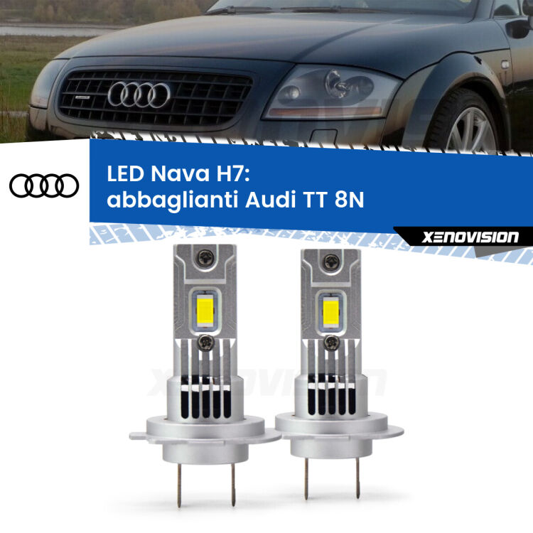 <strong>Abbaglianti LED no-spie per Audi TT</strong> 8N 1998 -2006. Coppia lampade <strong>H7</strong> modello Nava canbus, raffreddate a ventola.