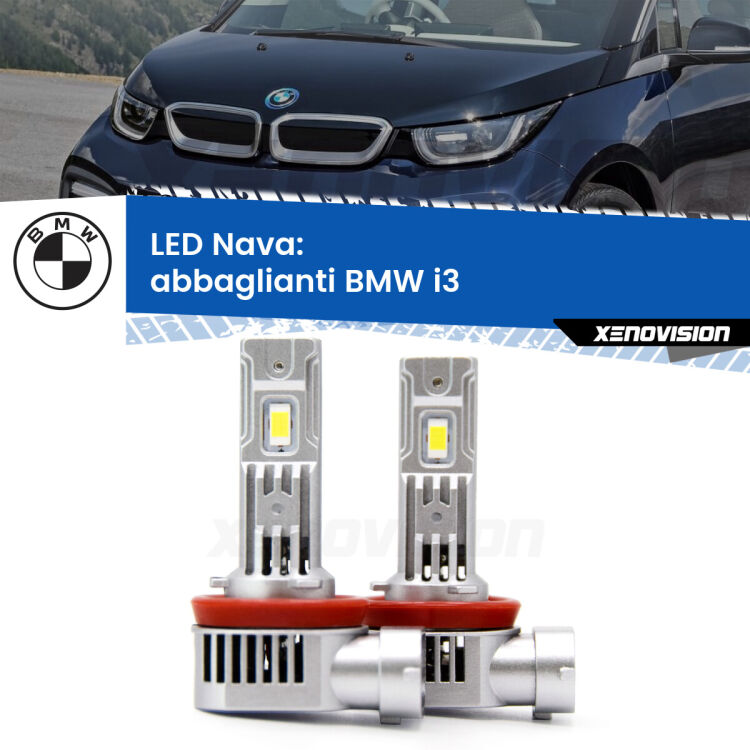 <strong>Abbaglianti LED no-spie per BMW i3</strong>  2013 -2023. Coppia lampade <strong>H11</strong>/H9/H8/H16(JP) modello Nava canbus, raffreddate a ventola.