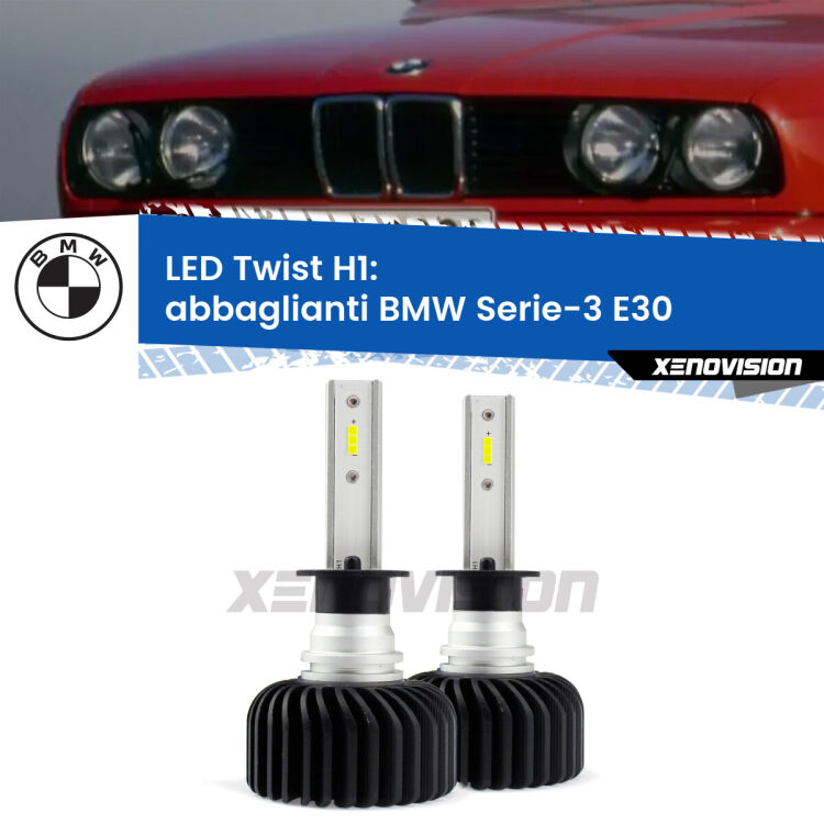 <strong>Kit abbaglianti LED</strong> H1 per <strong>BMW Serie-3</strong> E30 1982 -1992. Compatte, impermeabili, senza ventola: praticamente indistruttibili. Top Quality.