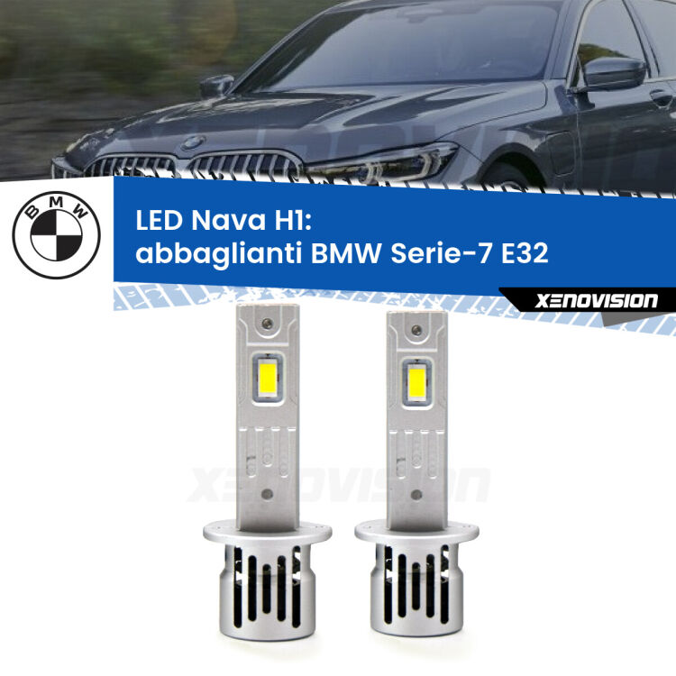 <strong>Abbaglianti LED no-spie per BMW Serie-7</strong> E32 1986 -1993. Coppia lampade <strong> H1</strong> modello Nava canbus, raffreddate a ventola.