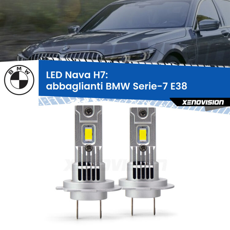 <strong>Abbaglianti LED no-spie per BMW Serie-7</strong> E38 1994 -1998. Coppia lampade <strong>H7</strong> modello Nava canbus, raffreddate a ventola.