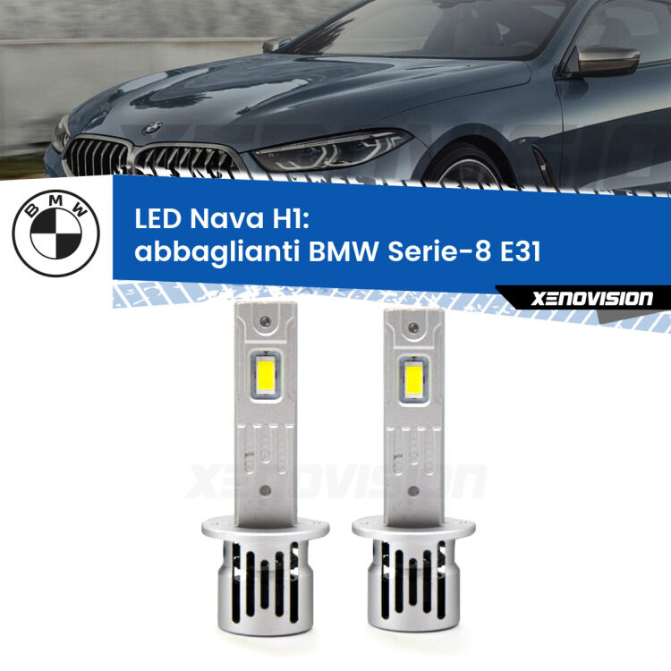 <strong>Abbaglianti LED no-spie per BMW Serie-8</strong> E31 1990 -1999. Coppia lampade <strong> H1</strong> modello Nava canbus, raffreddate a ventola.