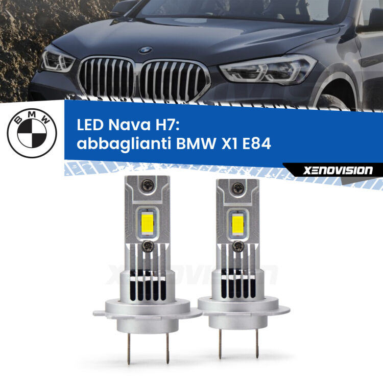 <strong>Abbaglianti LED no-spie per BMW X1</strong> E84 2009 -2015. Coppia lampade <strong>H7</strong> modello Nava canbus, raffreddate a ventola.