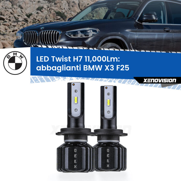 FINE SERIE: NO GARANZIA <strong>Kit abbaglianti LED</strong> H7 per <strong>BMW X3</strong> F25 2010-2016. Compatte, impermeabili, senza ventola: praticamente indistruttibili. Top Quality.