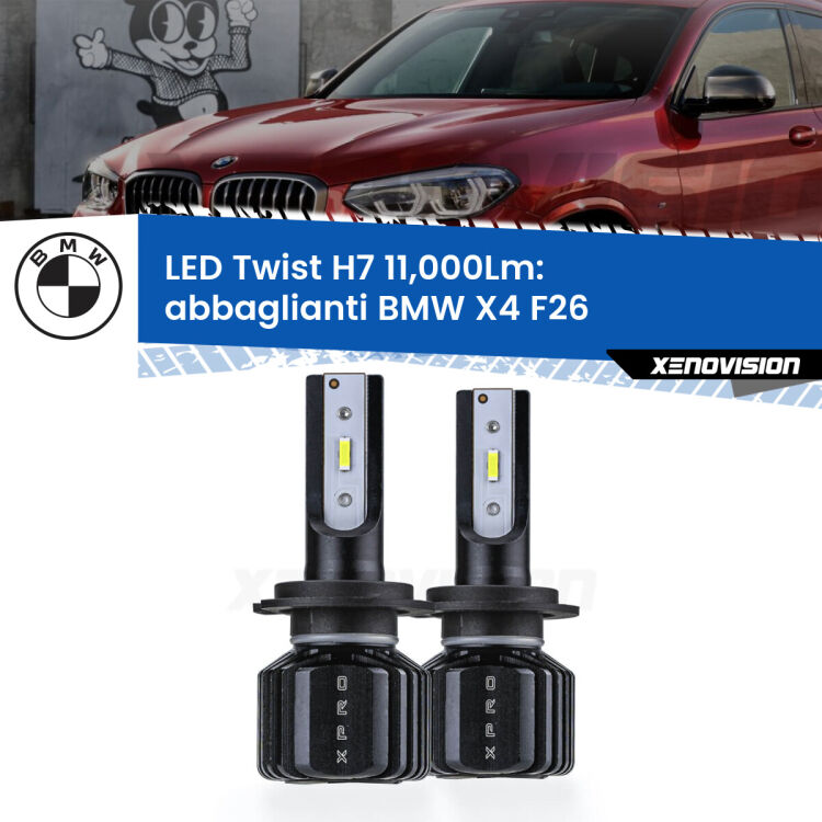 FINE SERIE: NO GARANZIA <strong>Kit abbaglianti LED</strong> H7 per <strong>BMW X4</strong> F26 2014-2017. Compatte, impermeabili, senza ventola: praticamente indistruttibili. Top Quality.