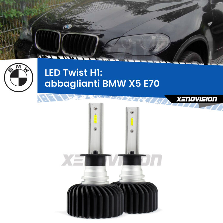 <strong>Kit abbaglianti LED</strong> H1 per <strong>BMW X5</strong> E70 2006 -2013. Compatte, impermeabili, senza ventola: praticamente indistruttibili. Top Quality.