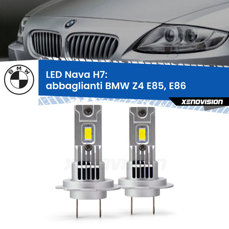 <strong>Abbaglianti LED no-spie per BMW Z4</strong> E85, E86 2003 -2008. Coppia lampade <strong>H7</strong> modello Nava canbus, raffreddate a ventola.