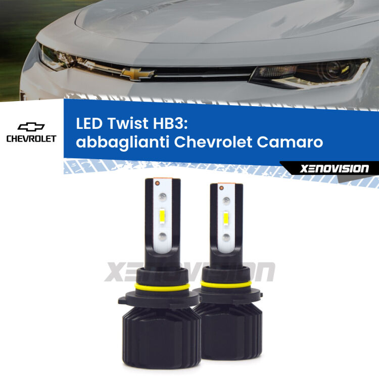 <strong>Kit abbaglianti LED</strong> HB3 per <strong>Chevrolet Camaro</strong>  2015 in poi. Compatte, impermeabili, senza ventola: praticamente indistruttibili. Top Quality.