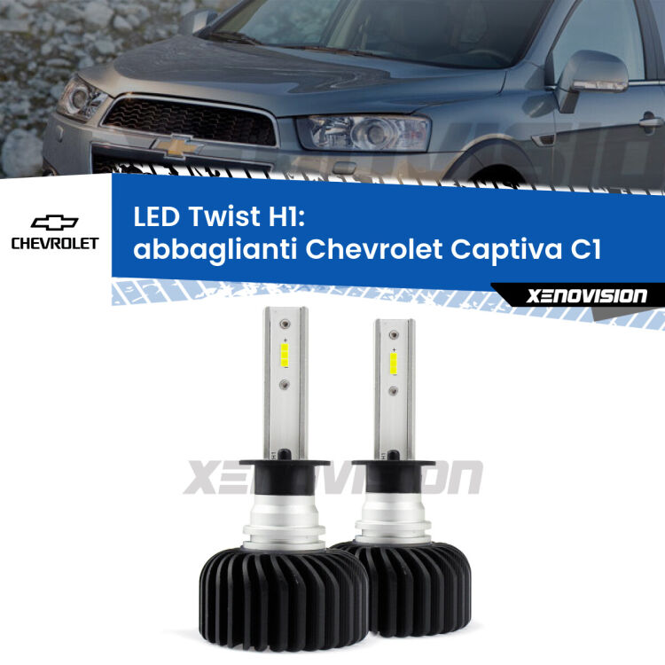 <strong>Kit abbaglianti LED</strong> H1 per <strong>Chevrolet Captiva</strong> C1 2006 -2015. Compatte, impermeabili, senza ventola: praticamente indistruttibili. Top Quality.