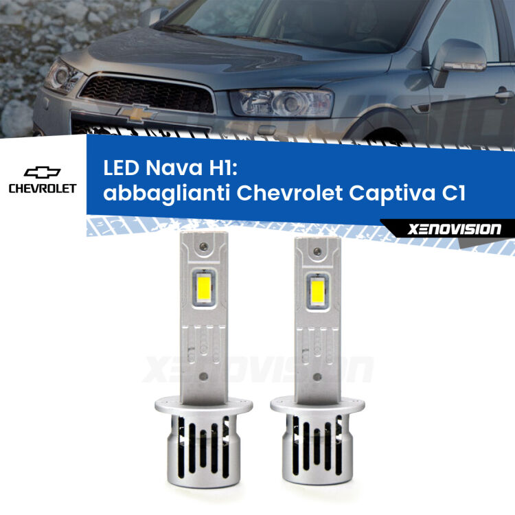 <strong>Abbaglianti LED no-spie per Chevrolet Captiva</strong> C1 2006 -2015. Coppia lampade <strong> H1</strong> modello Nava canbus, raffreddate a ventola.