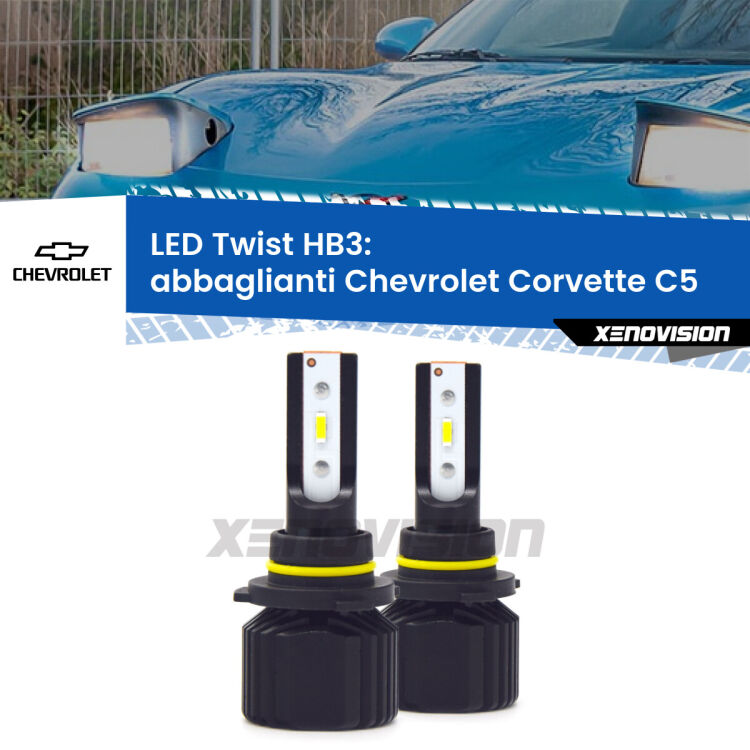 <strong>Kit abbaglianti LED</strong> HB3 per <strong>Chevrolet Corvette</strong> C5 1997 -2004. Compatte, impermeabili, senza ventola: praticamente indistruttibili. Top Quality.