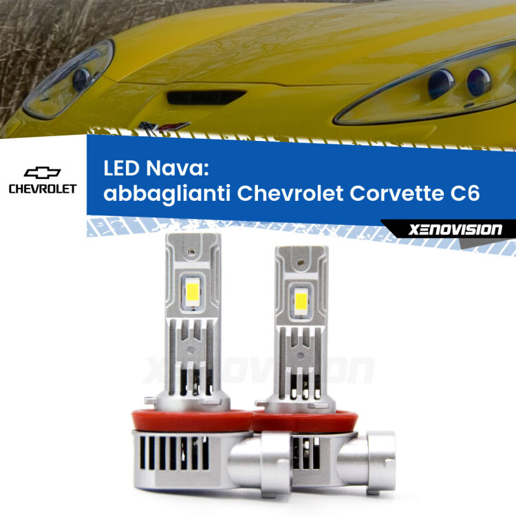 <strong>Abbaglianti LED no-spie per Chevrolet Corvette</strong> C6 2005 -2013. Coppia lampade <strong>H11</strong>/H9/H8/H16(JP) modello Nava canbus, raffreddate a ventola.