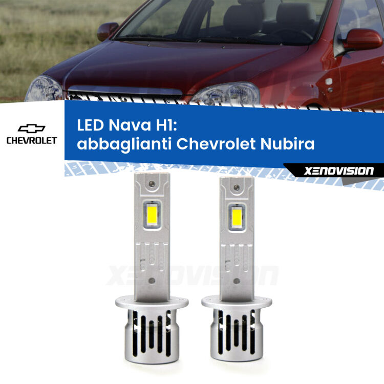 <strong>Abbaglianti LED no-spie per Chevrolet Nubira</strong>  2005 -2011. Coppia lampade <strong> H1</strong> modello Nava canbus, raffreddate a ventola.