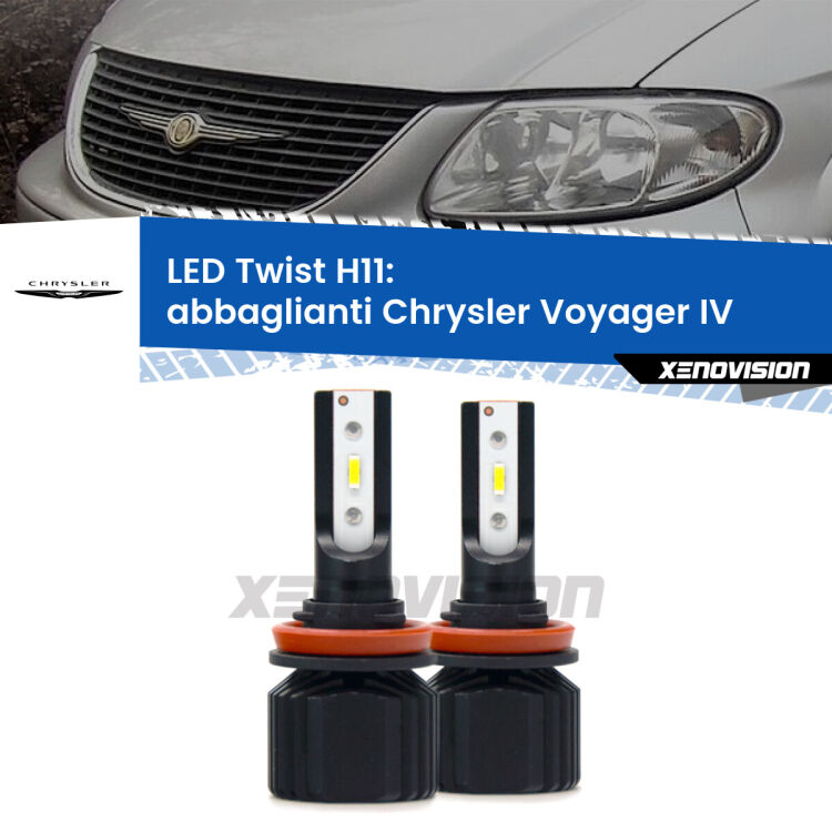 <strong>Kit abbaglianti LED</strong> H11 per <strong>Chrysler Voyager IV</strong>  2005-2007. Compatte, impermeabili, senza ventola: praticamente indistruttibili. Top Quality.