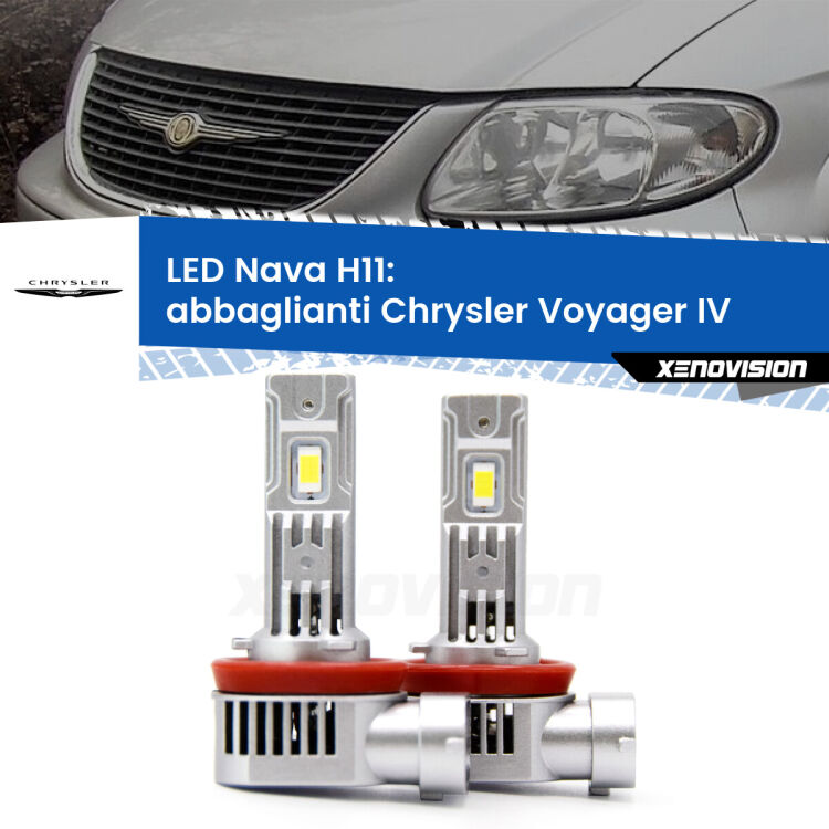 <strong>Abbaglianti LED no-spie per Chrysler Voyager IV</strong>  2005-2007. Coppia lampade <strong>H11</strong> modello Nava canbus, raffreddate a ventola.