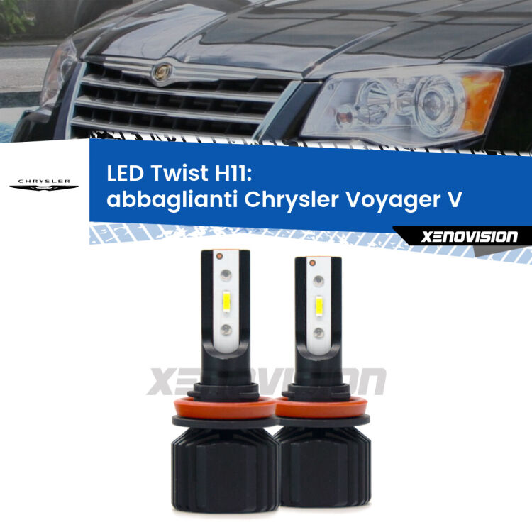 <strong>Kit abbaglianti LED</strong> H11 per <strong>Chrysler Voyager V</strong>  2007-2016. Compatte, impermeabili, senza ventola: praticamente indistruttibili. Top Quality.