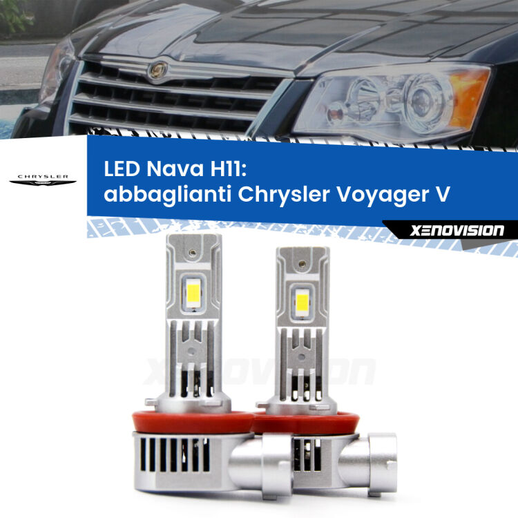 <strong>Abbaglianti LED no-spie per Chrysler Voyager V</strong>  2007-2016. Coppia lampade <strong>H11</strong> modello Nava canbus, raffreddate a ventola.