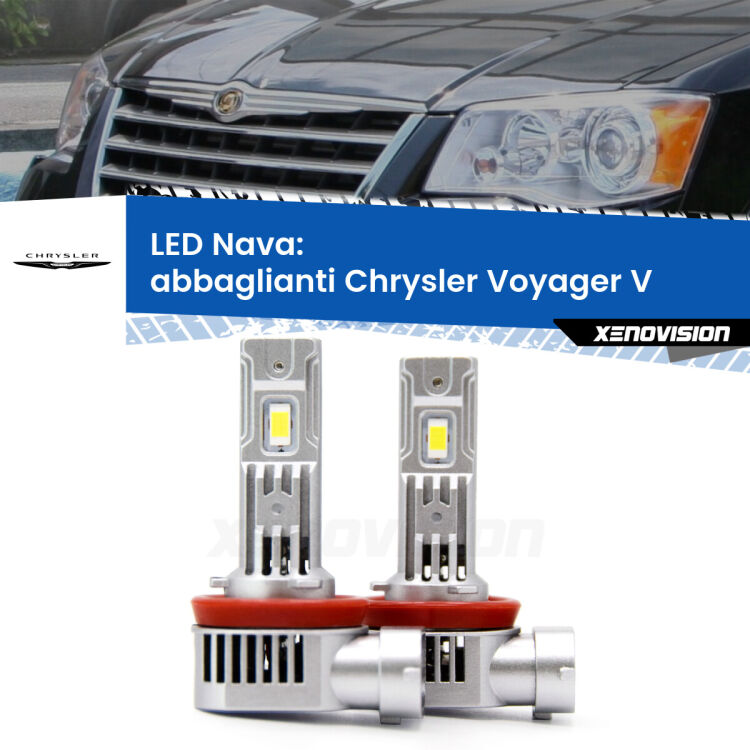 <strong>Abbaglianti LED no-spie per Chrysler Voyager V</strong>  2007 -2016. Coppia lampade <strong>H11</strong>/H9/H8/H16(JP) modello Nava canbus, raffreddate a ventola.