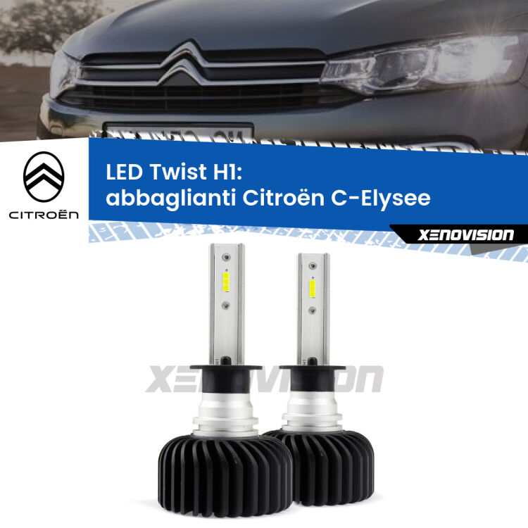 <strong>Kit abbaglianti LED</strong> H1 per <strong>Citroën C-Elysee</strong>  2012 in poi. Compatte, impermeabili, senza ventola: praticamente indistruttibili. Top Quality.