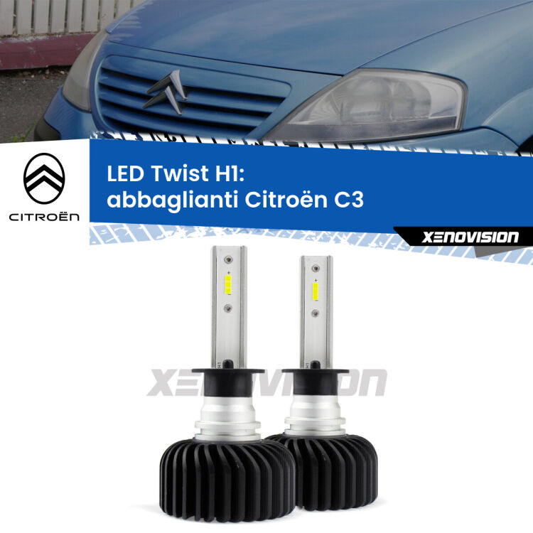 <strong>Kit abbaglianti LED</strong> H1 per <strong>Citroën C3</strong>  2002-2009. Compatte, impermeabili, senza ventola: praticamente indistruttibili. Top Quality.