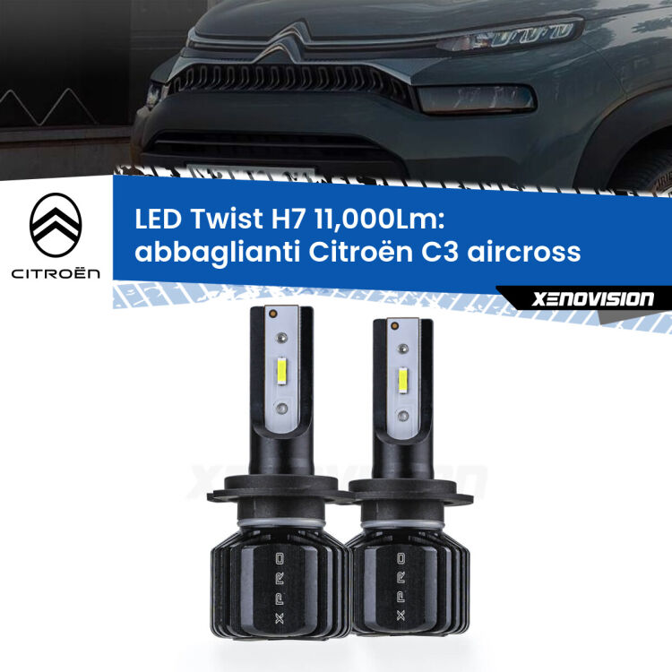 FINE SERIE: NO GARANZIA <strong>Kit abbaglianti LED</strong> H7 per <strong>Citroën C3 aircross</strong>  2017in poi. Compatte, impermeabili, senza ventola: praticamente indistruttibili. Top Quality.